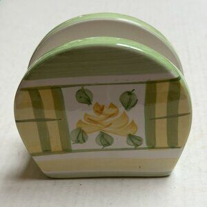 Royal Norfolk Ceramic Napkin Holder Green Yellow Pastel Rose Cottage Garden